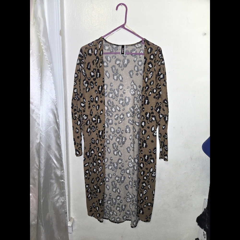 Chic Leopard Print Open Cardigan/duster (No Buttons)